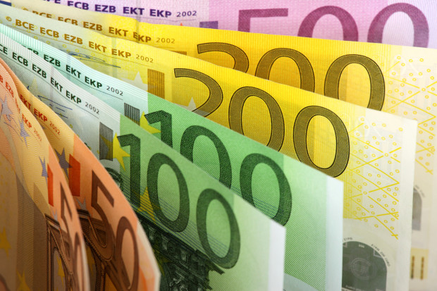 Euro banknotes fan background.