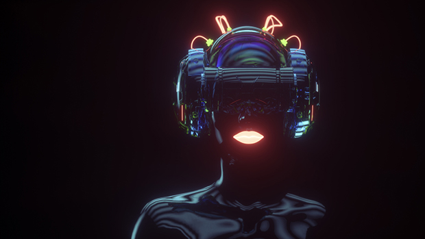 Female cyborg with VR headset
